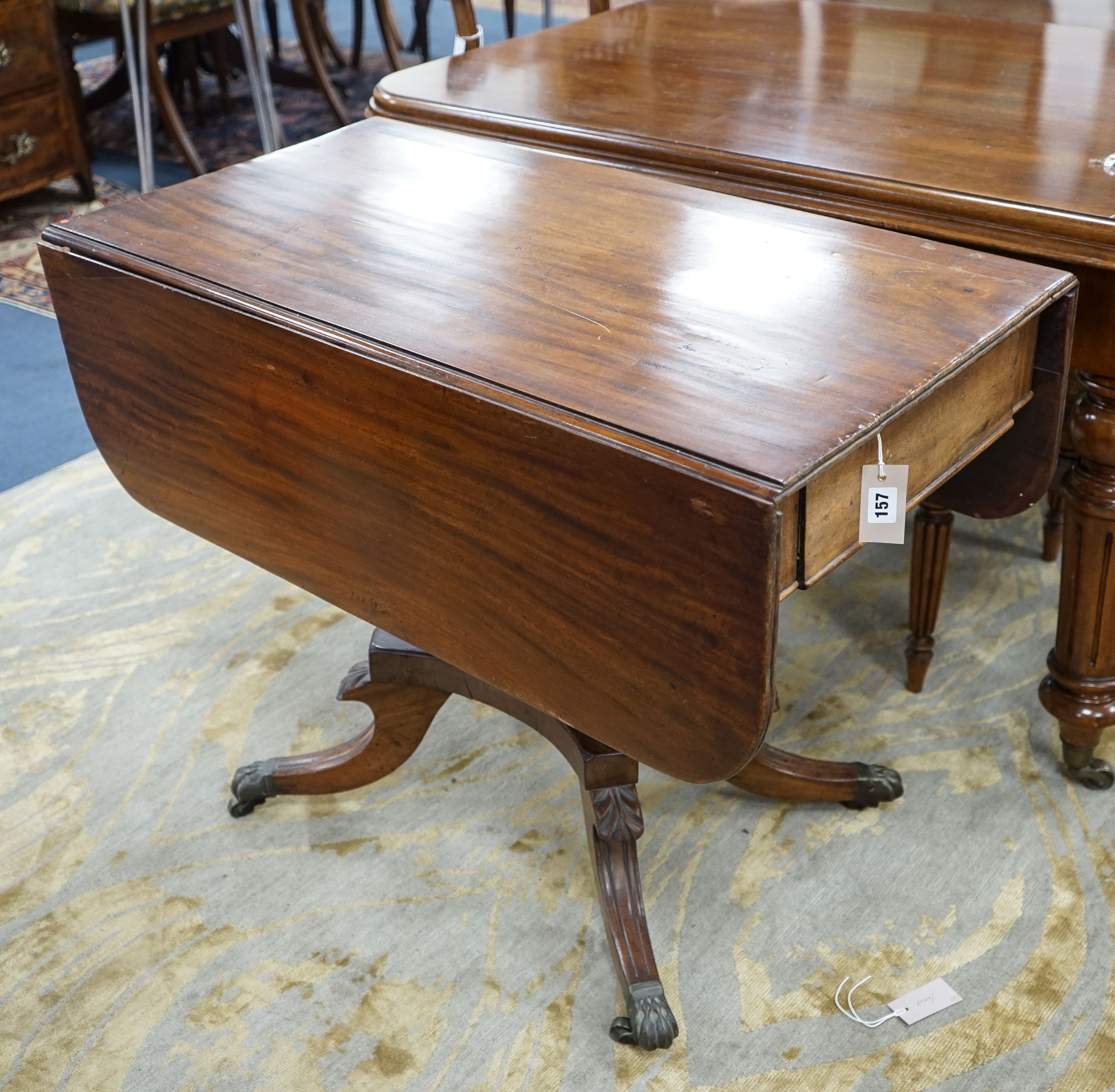 A Regency mahogany drop flap Pembroke breakfast table, width 90cm, depth 49cm, height 72cm